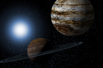 Wall Mural - planets saturn jupiter 3d illustration