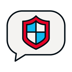 Poster - speech bubble with shield icon, line and fill style