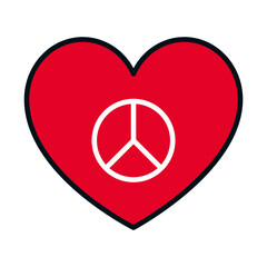 Sticker - heart with peace symbol icon, line and fill style