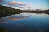 Fototapeta Morze - sunset at the black lake with the Brenta Dolomites in the background