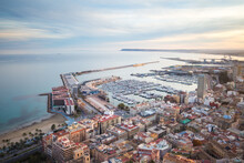Aerial View Of Port Of Alicante With City