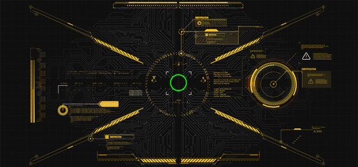 Poster - Modern illustration for game background design Futuristic HUD, GUI interface screen design. Virtual reality. Futuristic VR Head-up Display Design. Sci-Fi Helmet HUD. Future Technology. Hi tech design