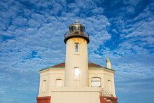 View Of Coquille River Lighthouse Against Cloudy Sky