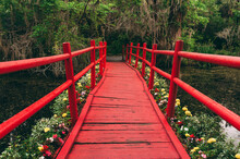 Red Bridge On Swamps Of Magnolia Plantation