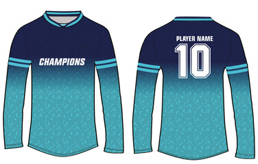 Sports long t-shirt jersey design template, mock up uniform front and back view