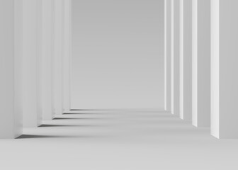 Fototapete - Product setting in white abstract minimalistic room with columns geometry, minimal light interior, object placement, abstract gray background hall, 3d rendering,