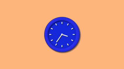 Blue color 3d wall clock icon on brown light background,clock icon