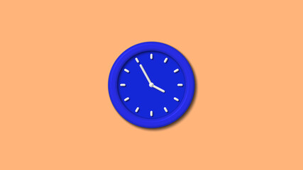 Amazing blue color 3d wall clock icon on brown light background,clock icon