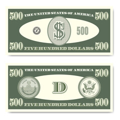 US fictitious green paper money in denominations of 500 dollars