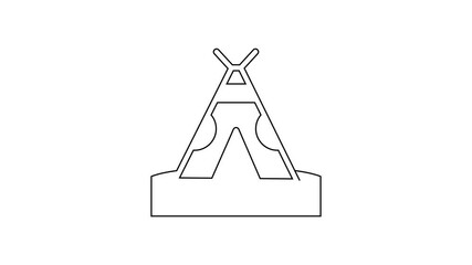 Sticker - Black line Traditional indian teepee or wigwam icon isolated on white background. Indian tent. 4K Video motion graphic animation.