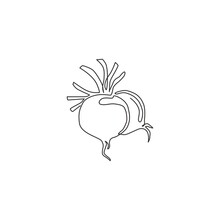One Continuous Line Drawing Of Whole Healthy Organic Red Radish For Plantation Logo Identity. Fresh Veggie Concept For Edible Root Vegetable Icon. Modern Single Line Draw Design Vector Illustration
