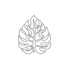 Wall Mural - Single continuous line drawing exotic tropical leaf monstera plant. Printable decorative houseplant concept for home wall decor poster ornament. Modern one line draw design vector graphic illustration