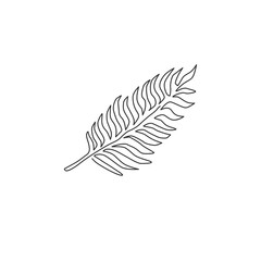 Wall Mural - One continuous line drawing of tropical leaf fern plant. Printable poster decorative houseplant concept for home wall decor ornament. Modern single line draw design graphic vector illustration