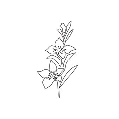 Wall Mural - One single line drawing of beauty fresh orchid for home wall decor art poster. Printable decorative orchidaceae flower concept. Modern continuous line draw design graphic vector illustration