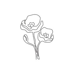 Wall Mural - Single one line drawing beauty fresh herbaceous plant for home decor wall art poster. Printable decorative poppy flower for symbol of remembrance. Continuous line draw design vector illustration