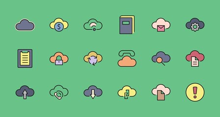 Poster - Set of cloud vector line icon. It contains symbols to upload, download, link and more. Editable Stroke. 32x32 pixels.