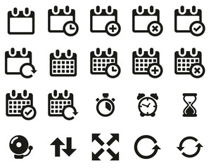 Sticker - Time Or Schedule Icons Black & White Set Big