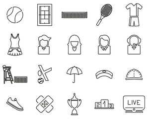 Poster - Tennis Sport & Equipment Icons Black & White Thin Line Set Big