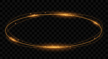 Golden Sparkling Frame With Rotating Ellipses. Isolated Ovals With Lights Effects