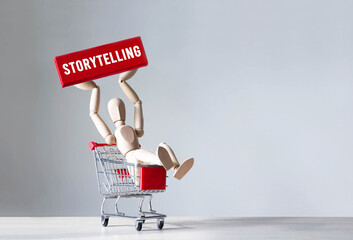 Aufkleber - Wooden man hold a red wooden block with word Storytelling,concept