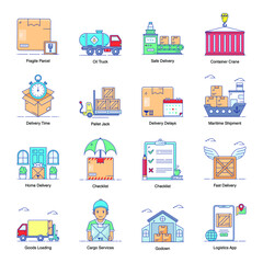 Canvas Print - 
Logistics Services Icons in Modern Flat Style Pack 
