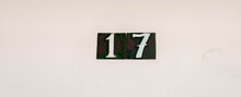 Decorative Ceramic House Number 17 Tile On The Wall, Characteristic Decorative Element, Number