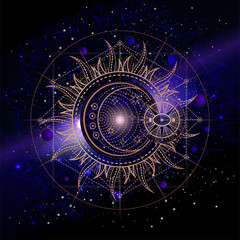 Poster - Vector illustration of Sacred geometric symbol against the space background.