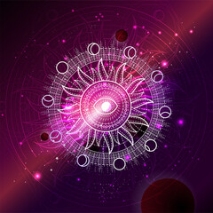 Wall Mural - vector illustration of sacred geometric symbol against the space background.