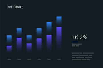 Poster - Bar Chart. Elements of infographics on a dark background. Use in presentation templates, mobile app and corporate report. Dashboard UI and UX Kit.