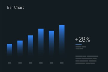 Fototapete - Bar Chart. Elements of infographics on a dark background. Use in presentation templates, mobile app and corporate report. Dashboard UI and UX Kit.