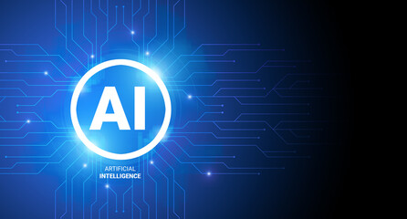 Fototapete - Creative Illustration For Artificial Intelligence Concept With AI Logo And Neural Connections