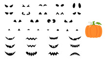Separate Halloween Jack O Lantern Pumpkin Eyes, Noses And Mouths. Create Your Own Jack O Lantern Pumpkin
