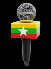 Poster - Microphone and Myanmar flag. Image with clipping path