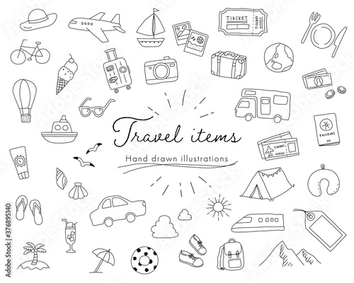 旅行の手書きのイラストのセット おしゃれ 旅 トラベル 観光 レジャー 夏 冬 かわいい Comprar Este Vector De Stock Y Explorar Vectores Similares En Adobe Stock Adobe Stock