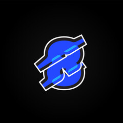 Leinwandbilder - Abstract blue character from a font set with white stokes, vector illustration