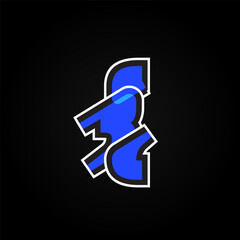 Leinwandbilder - Abstract blue character from a font set with white stokes, vector illustration