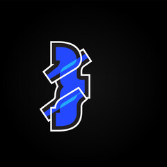 Leinwandbilder - Abstract blue character from a font set with white stokes, vector illustration