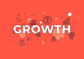 Poster - Growth text concept modern flat style vector illustration red banner with outline icons
