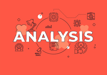 Poster - Analysis text concept modern flat style vector illustration red banner with outline icons