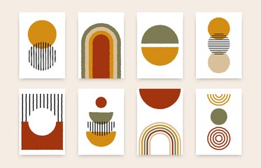 Wall Mural - Abstract aesthetic background set. Contemporary geometric organic shapes, minimalist posters, cover template for wall decor. Vector art