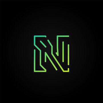 Green dashed stroke font character from a fontset, vector illustration