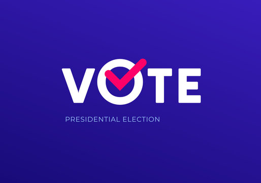 Democratic vote and election day concept. Vetcor flat illustration. Banner template. Text vote with red check mark on blue background. Design element for election campaign, web, infographic.