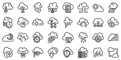 Poster - Cloud icons set. Outline set of cloud vector icons for web design isolated on white background