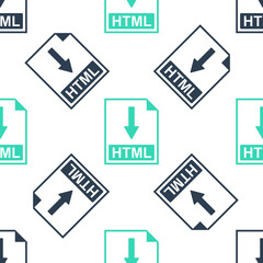 Poster - Green HTML file document icon. Download HTML button icon isolated seamless pattern on white background. Vector.