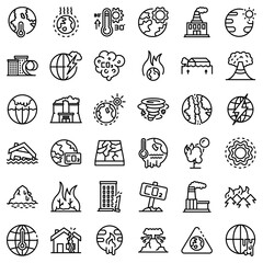 Wall Mural - Global warming icons set. Outline set of global warming vector icons for web design isolated on white background