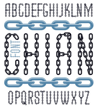 Vector font, trendy typescript can be used in poster creation. Upper case creative letters made with steel chain link, joined link.