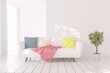 © AntonSh - White living room with sofa. Scandinavian interior design. 3D illustration