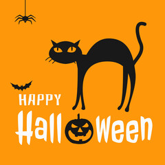 Wall Mural - Halloween poster with cat and pumpkin in simple design