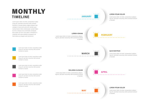Wall Mural -  - Rounded infographic timeline layout with colored squares, 5 options business template