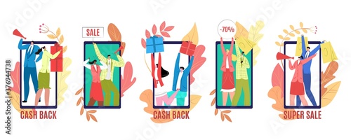 Super sale banners set of vector illustration. Discount with low prices, seas...